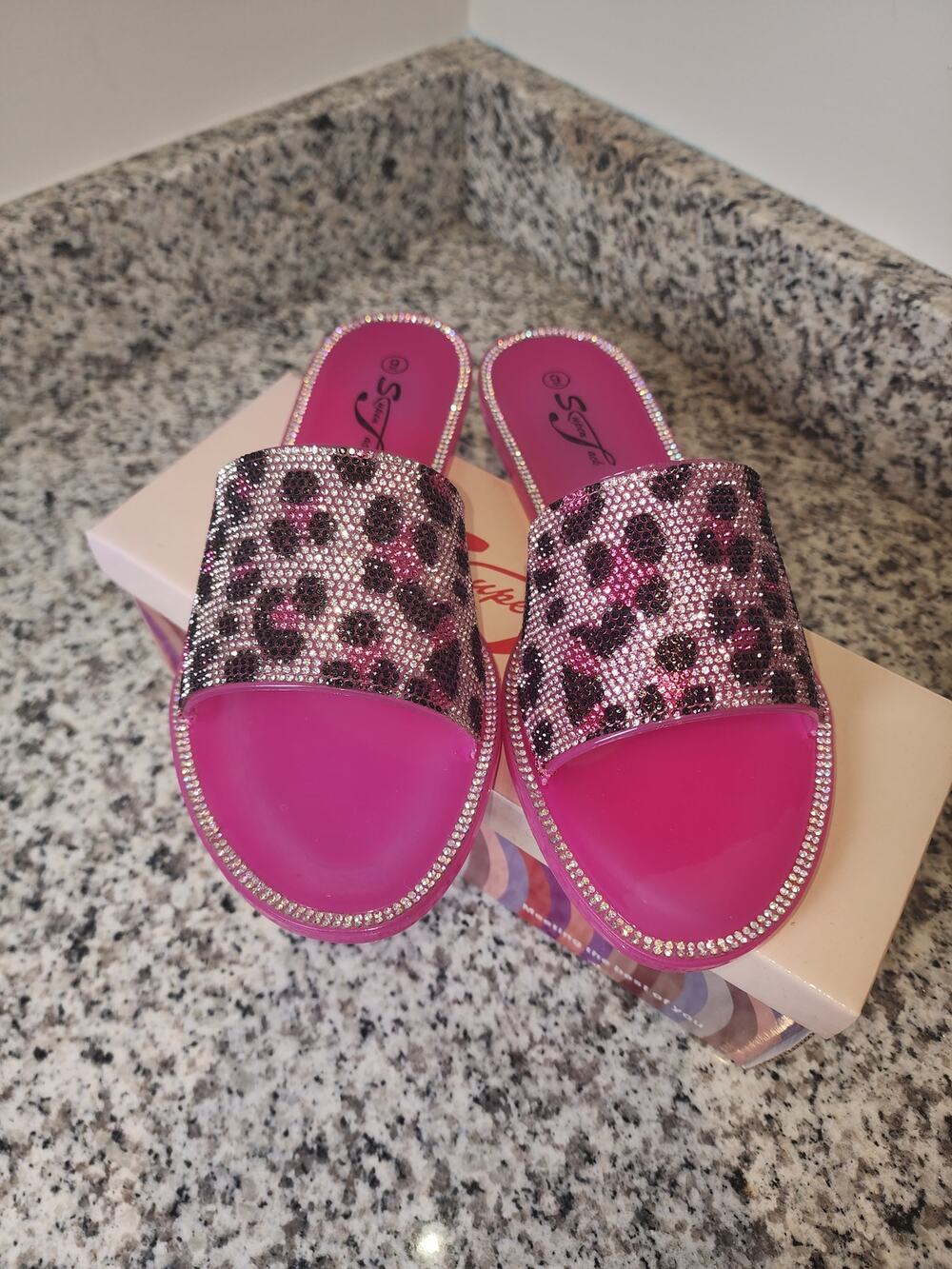 Super Jack Fushia Rhinestone Cheetah Print Sandals
